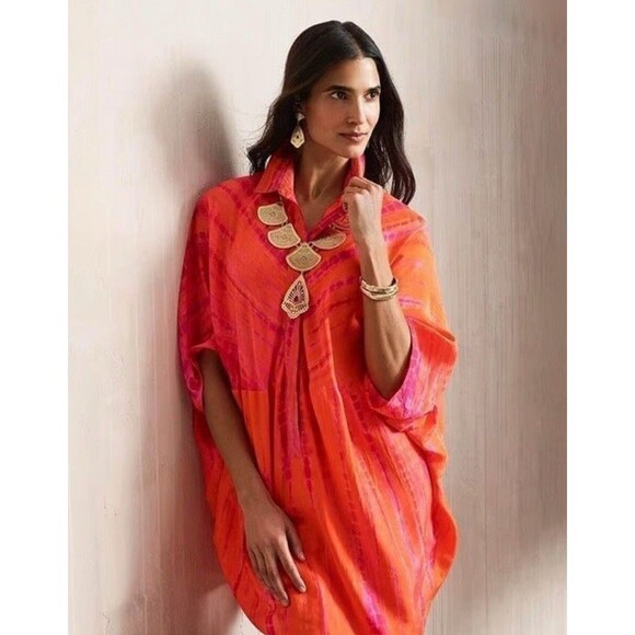 Chico's Tie-Dye Envelope Sleeve Oversized Silk Pullover Blouse M/L - Picture 1 of 4